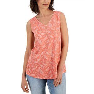 STYLE & CO Women's Printed V-Neck Tank Top Coral Fine Line Size Small